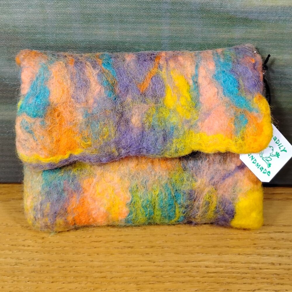 Handmade Felt Pouch in Rainbow Colors - NWT